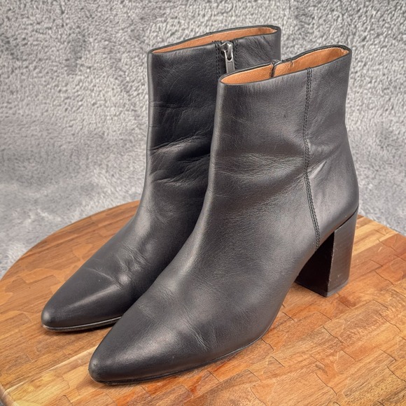 Madewell Fiona Black Leather Heel Pointed Toe Boot Side Zip MA452 Women Size 8 - Picture 3 of 8